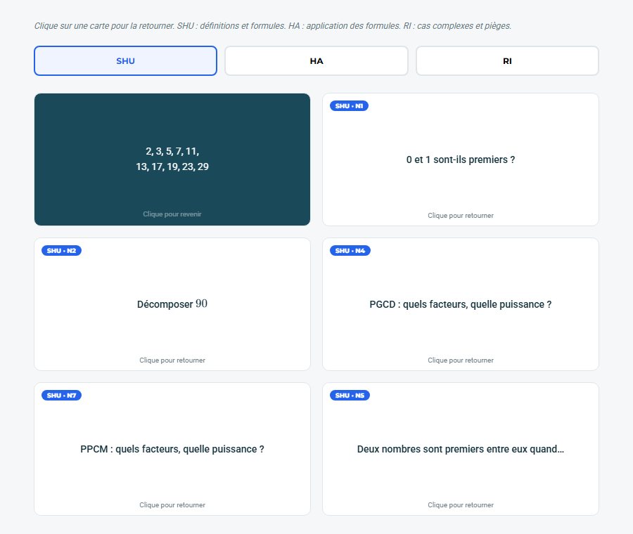 Capture d'écran — les flashcards de la Plateforme, chapitre 1 de 3e