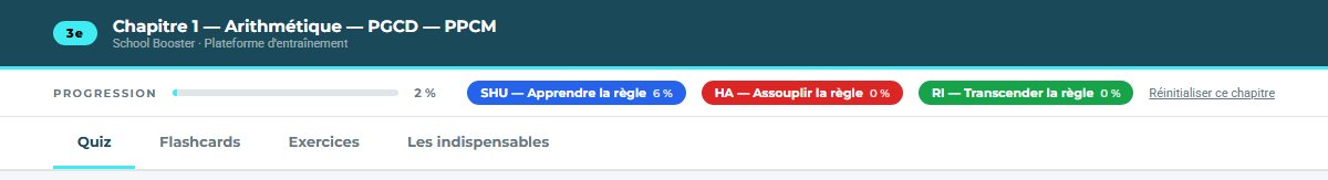 Capture d'écran — la barre de progression d'un chapitre de la Plateforme